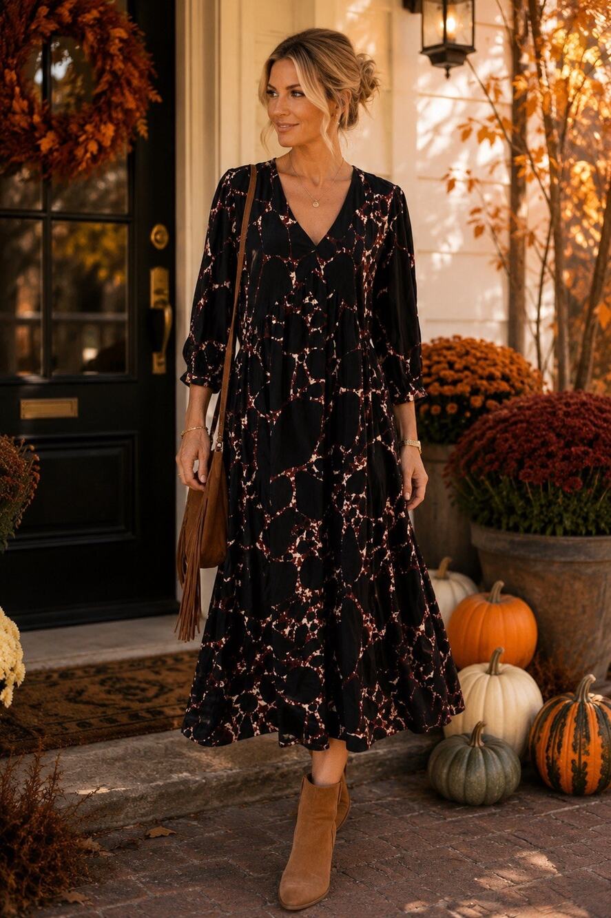 ba&sh Mosiris Black Cracked Marble Print V-Neck Midi Dress Size 2 Size Medium